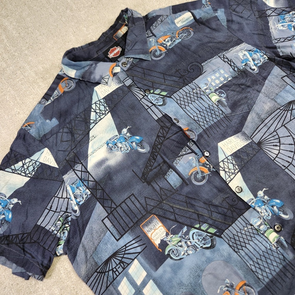 Vintage Harley Davidson Hawaiian Shirt Men 2XL AOP‎ Button Up Viscose USA Made